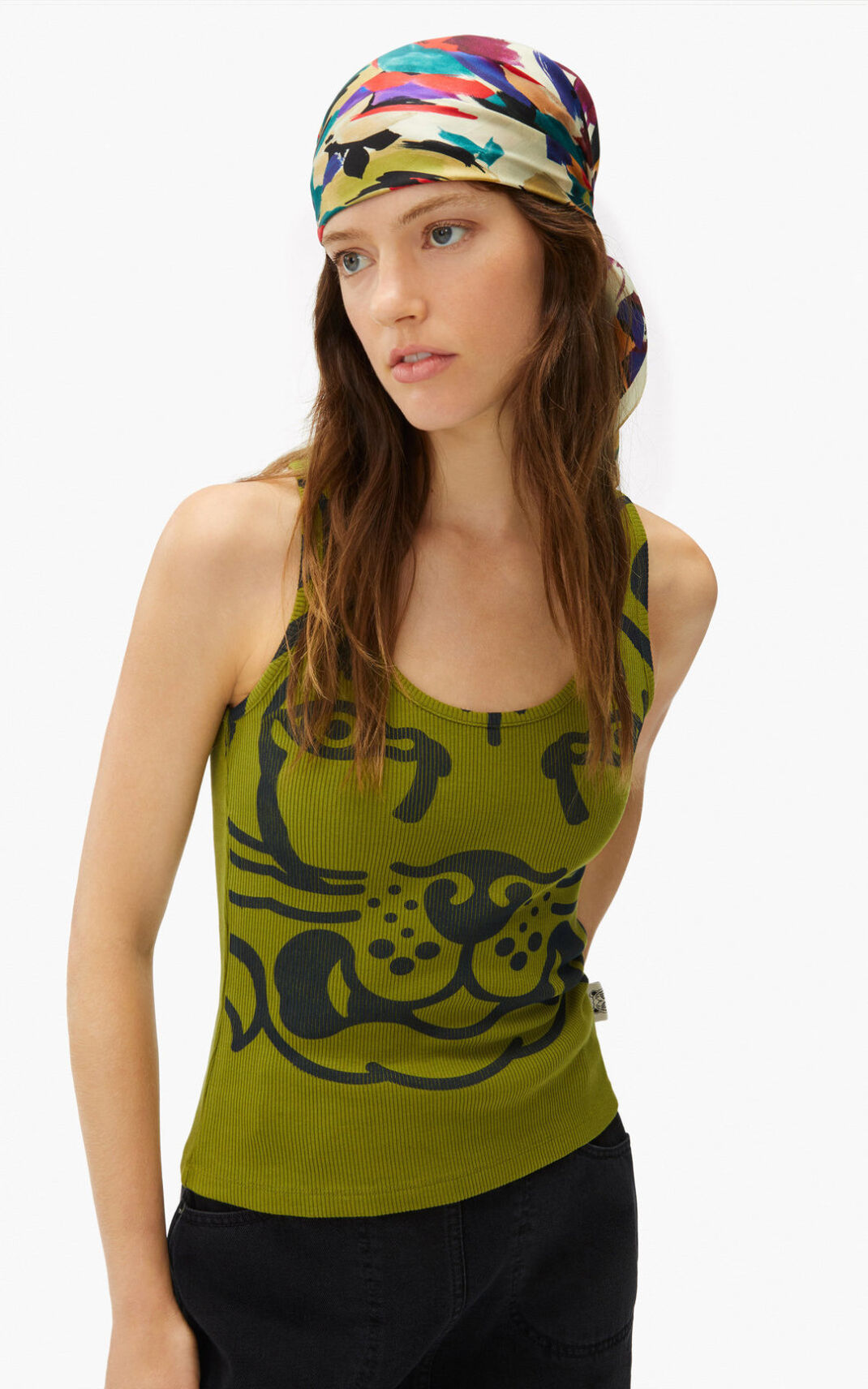 Kenzo K Tiger vest top T-shirts Dame - Olivengrøn DK-947910